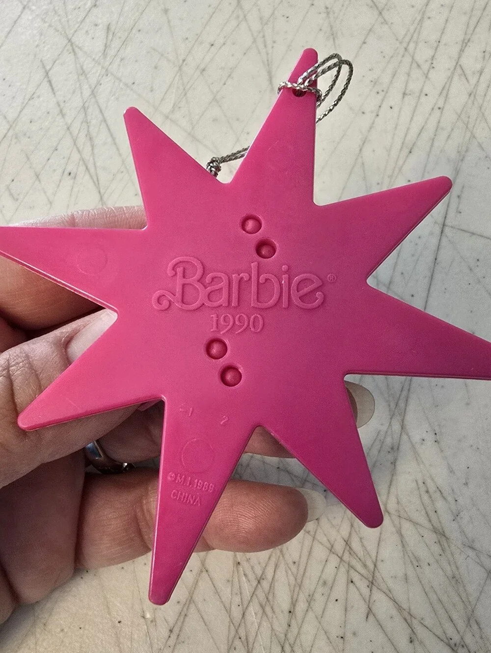 Vintage BARBIE PINK SHIMMER STAR Vintage 1990 Christmas Tree Ornament *READ*